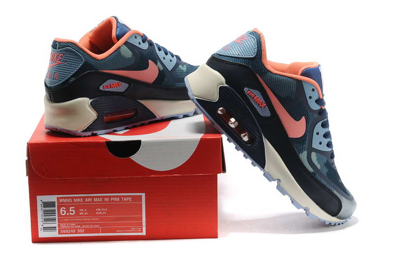 Nike Air Max 90 Chaussures Femmes Pre TAPE fonce bleu clair Organge (4)